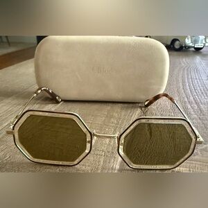 Chloe Gold Olive Hexagonal Sunglasses